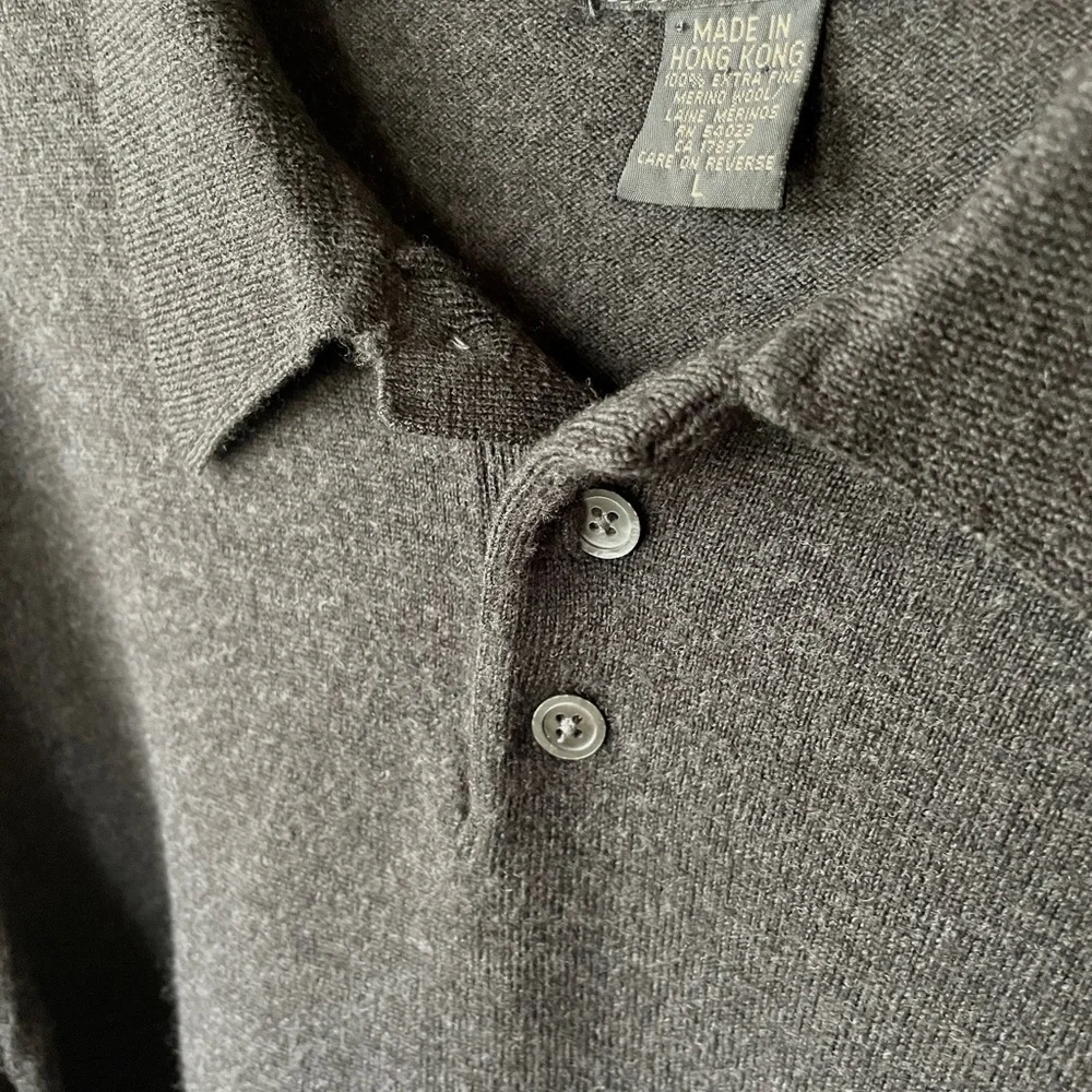 Banana Republic mens 100% extra fine Italian merino wool collared sweater L gray